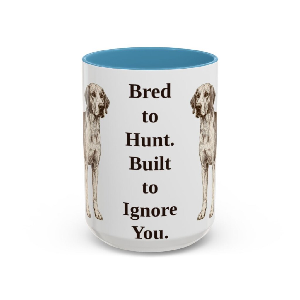 15oz Funny English Foxhound Mug, Light Blue, front view