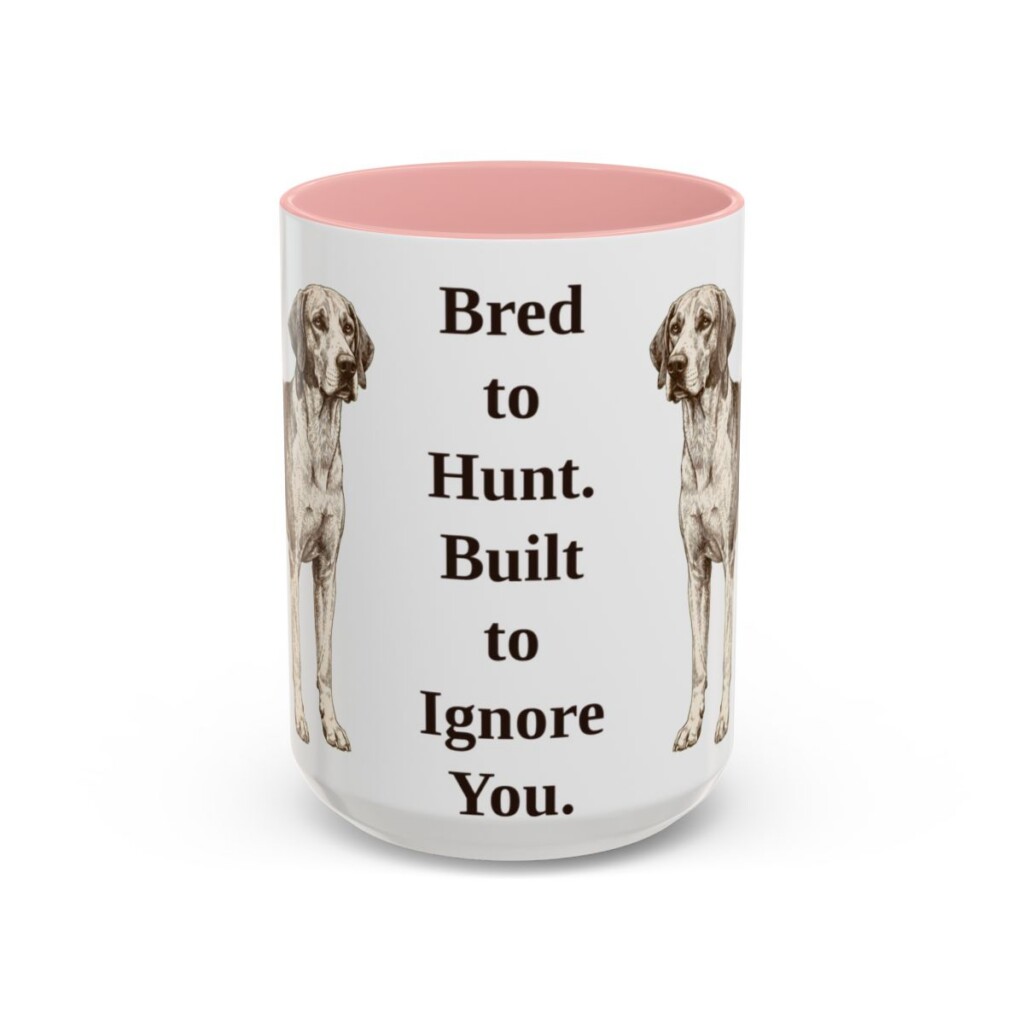 15oz Funny English Foxhound Mug, Pink, front view