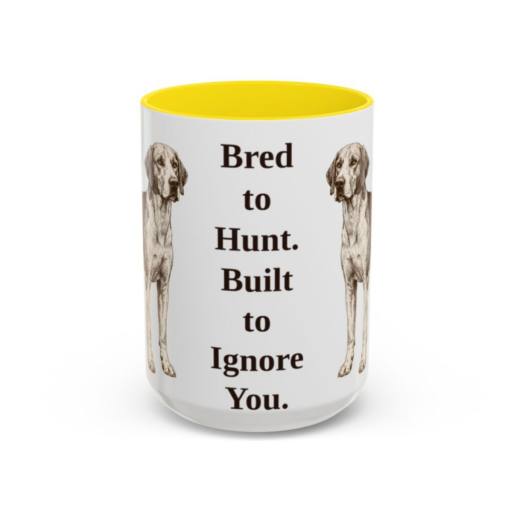 15oz Funny English Foxhound Mug, Yellow, front view
