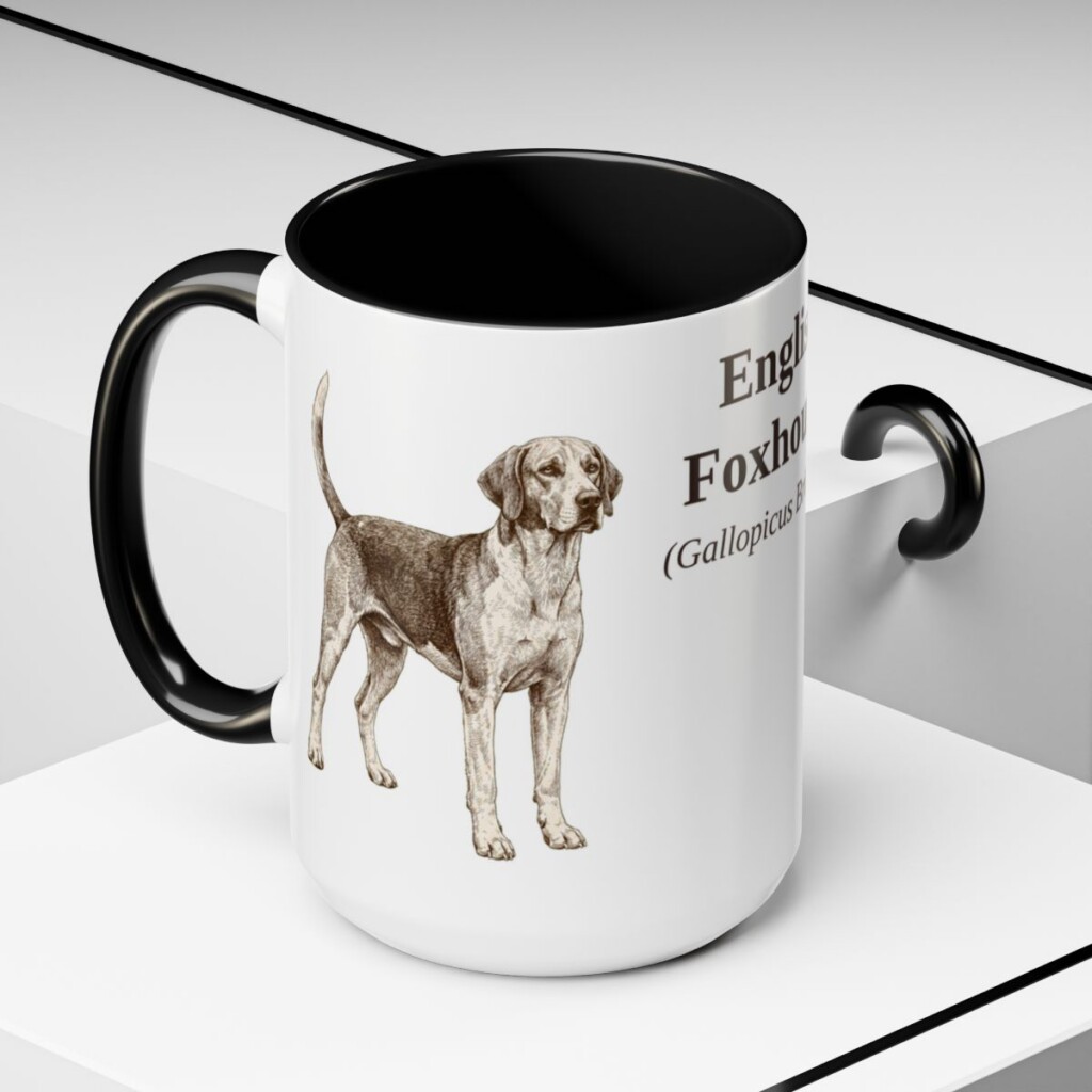 15oz English Foxhound Latin Mug, Black, lifestyle photo