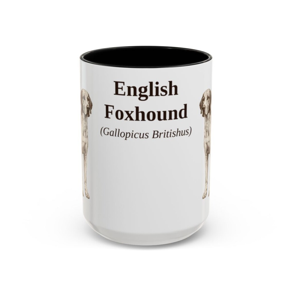 15oz English Foxhound Latin Mug, Black, front view