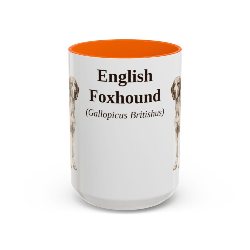 15oz English Foxhound Latin Mug, Orange, front view
