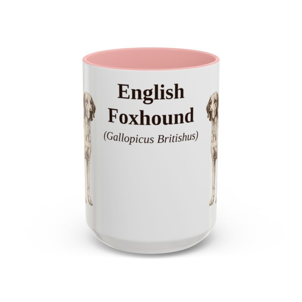 15oz English Foxhound Latin Mug, Pink, front view