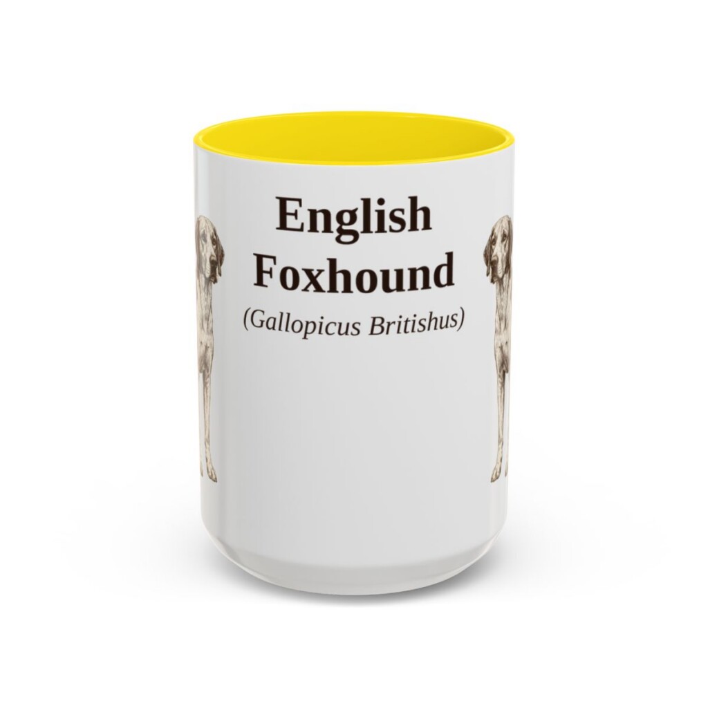 15oz English Foxhound Latin Mug, Yellow, front view