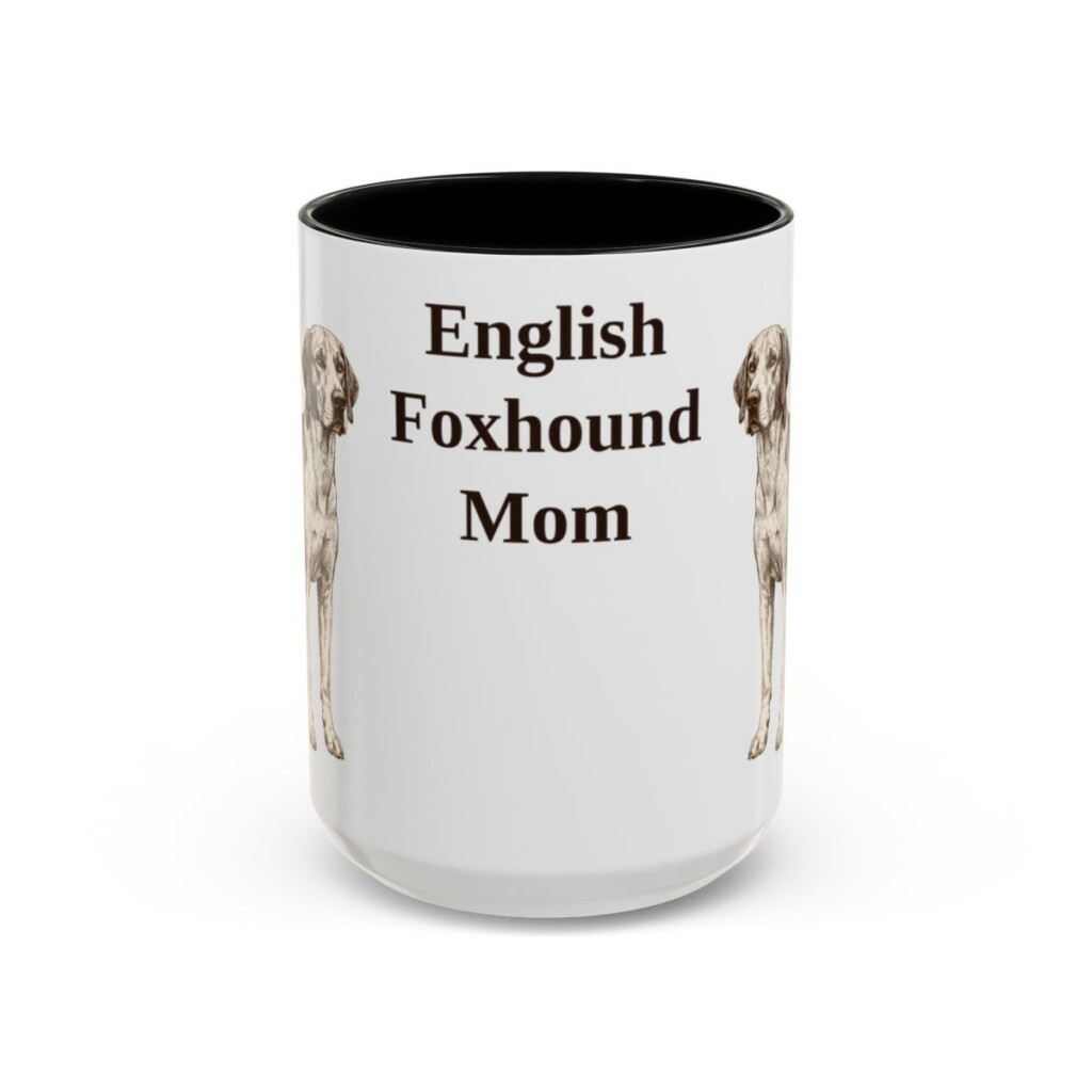 15oz English Foxhound Dog Mom Mug, Black, front view