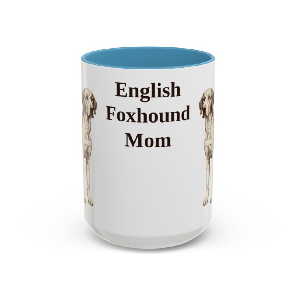 15oz English Foxhound Dog Mom Mug, Light Blue, front view