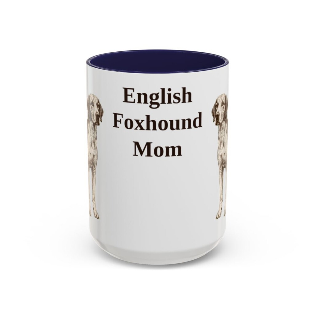 15oz English Foxhound Dog Mom Mug, Navy, front view