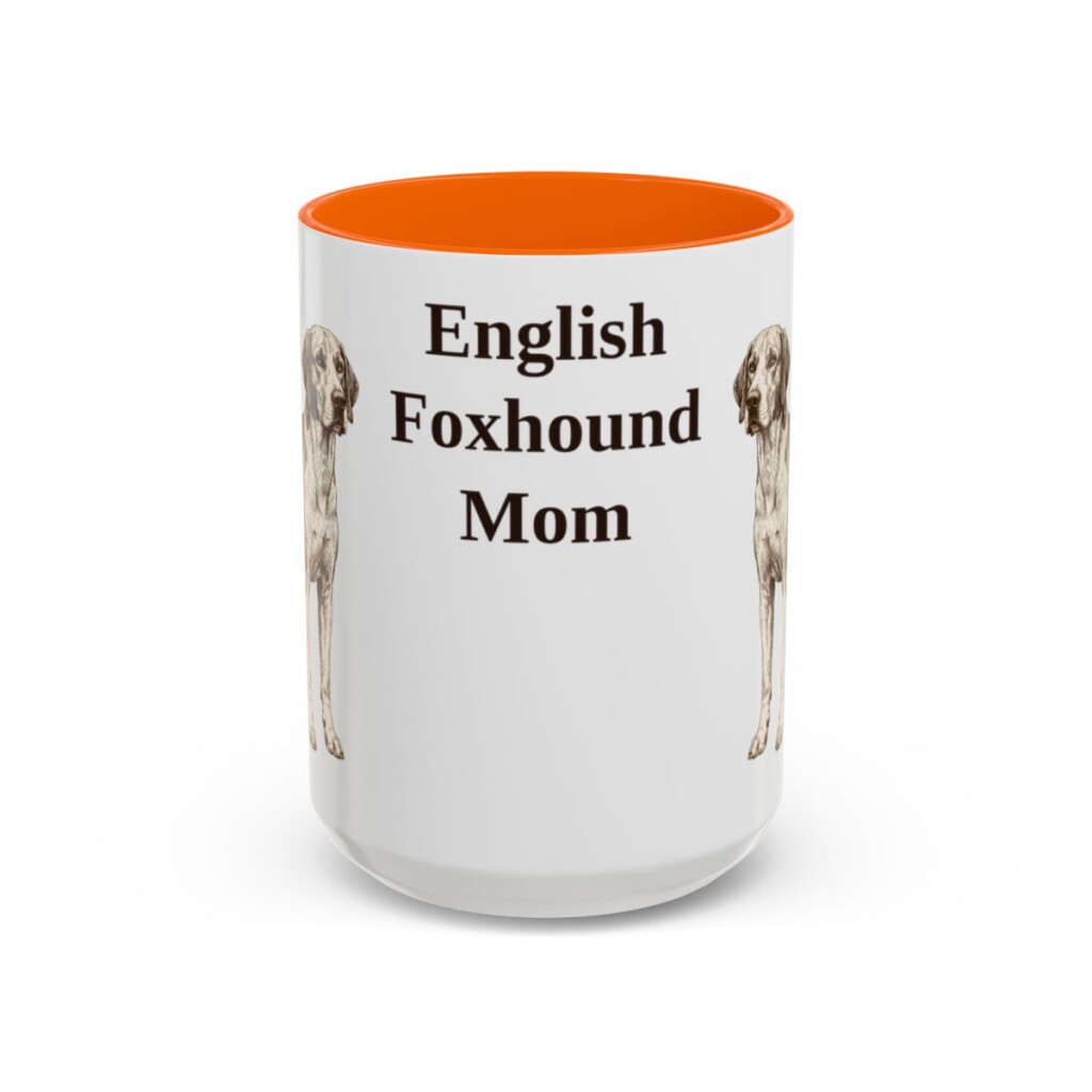 15oz English Foxhound Dog Mom Mug, Orange, front view