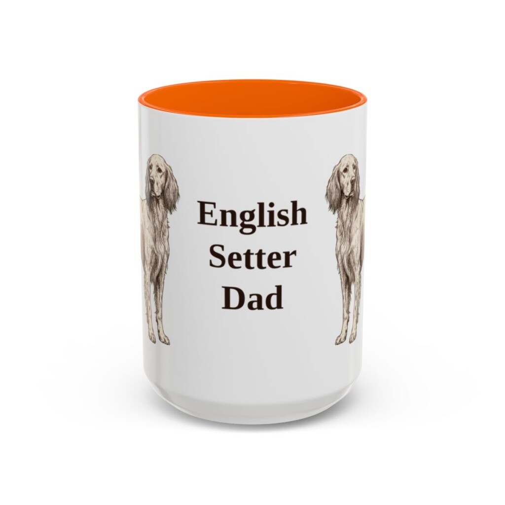15oz-english-setter-mug-dad-orange 15oz English Setter Dog Dad Mug, Orange, front view