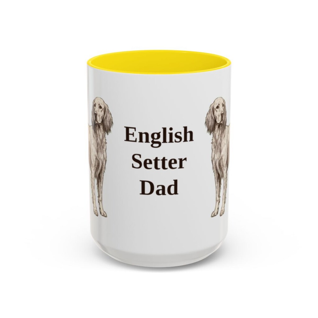 15oz-english-setter-mug-dad-yellow 15oz English Setter Dog Dad Mug, Yellow, front view