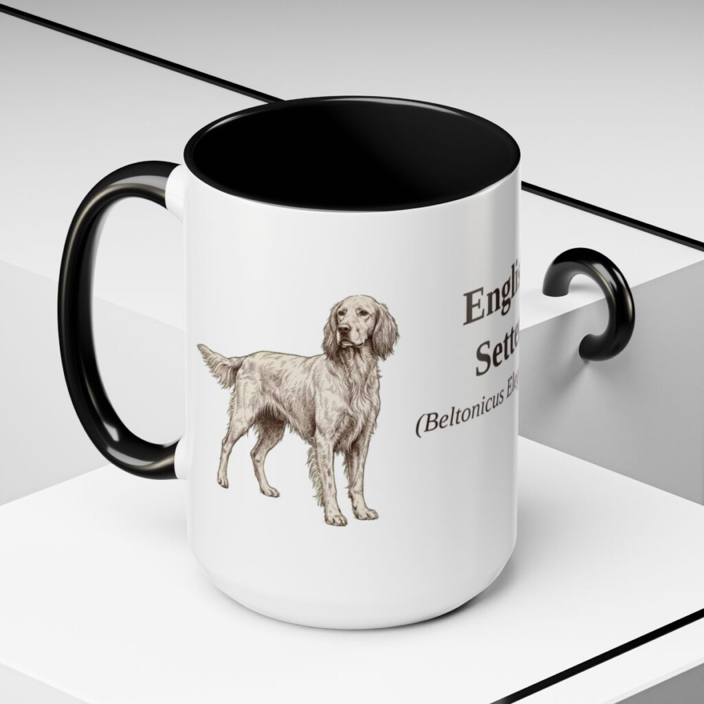 15oz English Setter Latin Mug, Black, lifestyle photo
