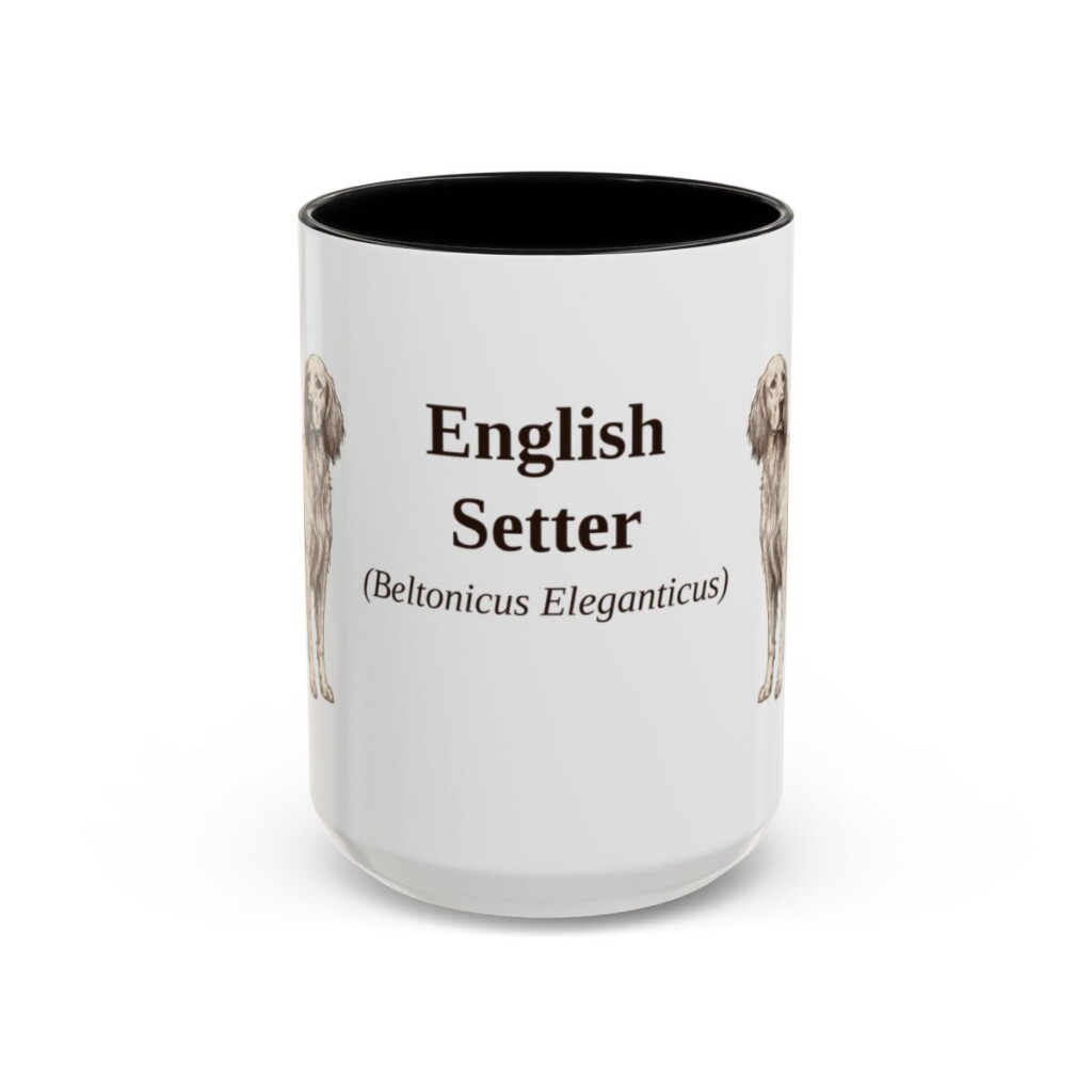 15oz English Setter Latin Mug, Black, front view