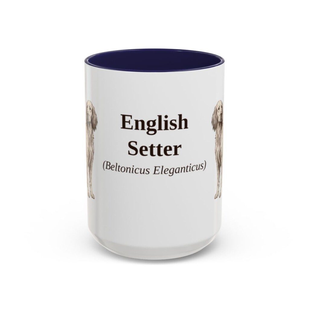 15oz English Setter Latin Mug, Navy, front view