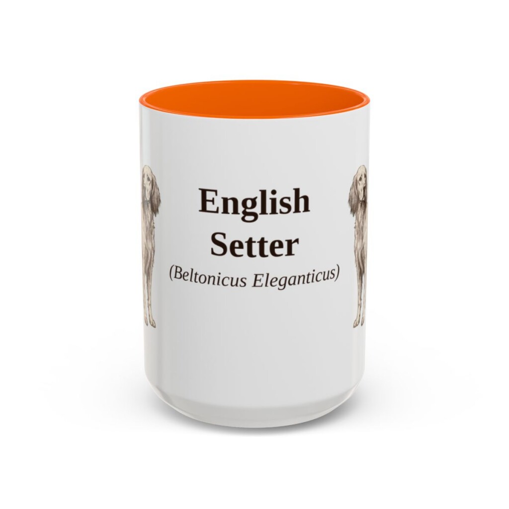 15oz English Setter Latin Mug, Orange, front view