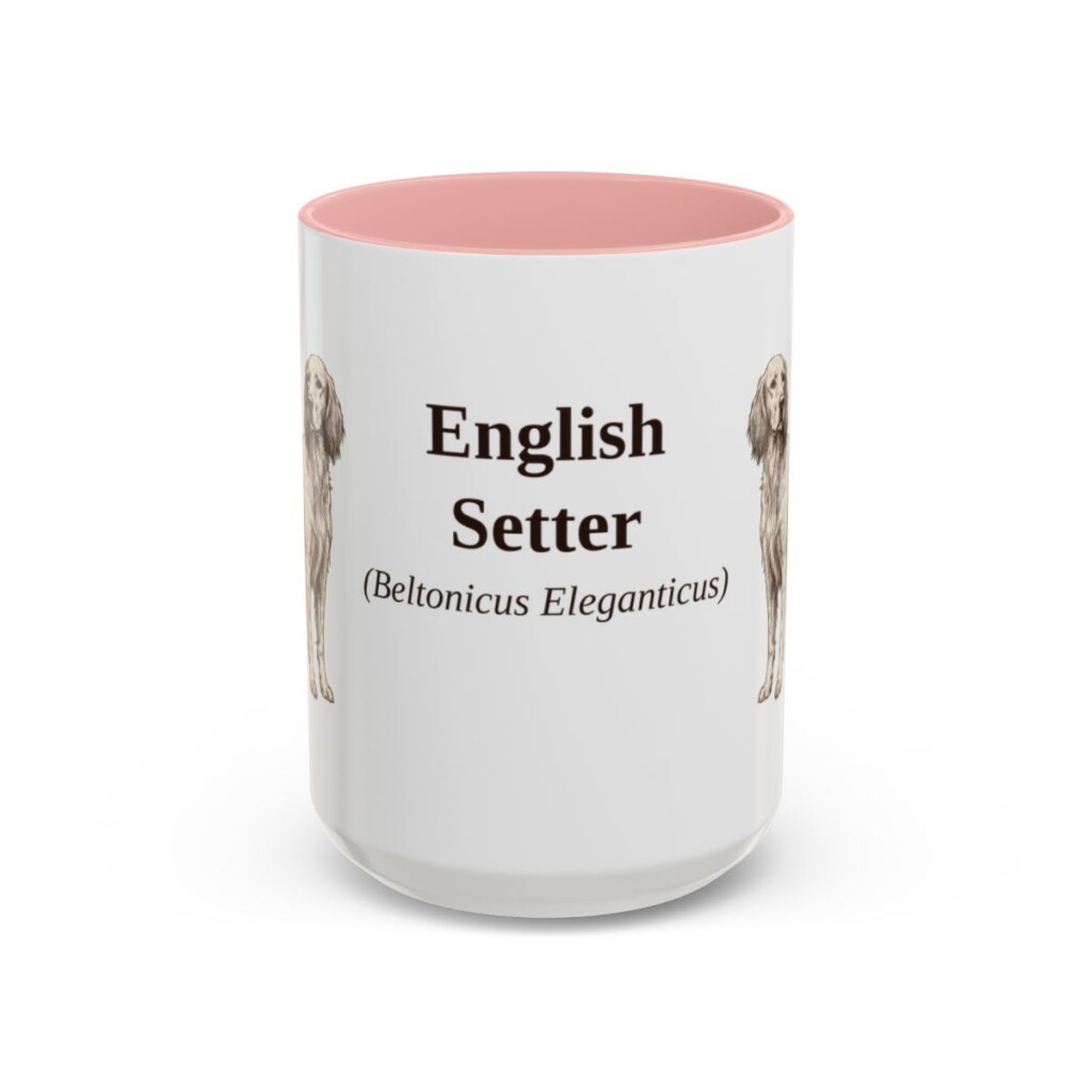 15oz English Setter Latin Mug, Pink, front view