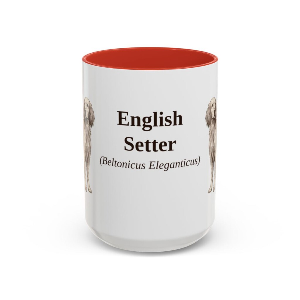 15oz English Setter Latin Mug, Red, front view