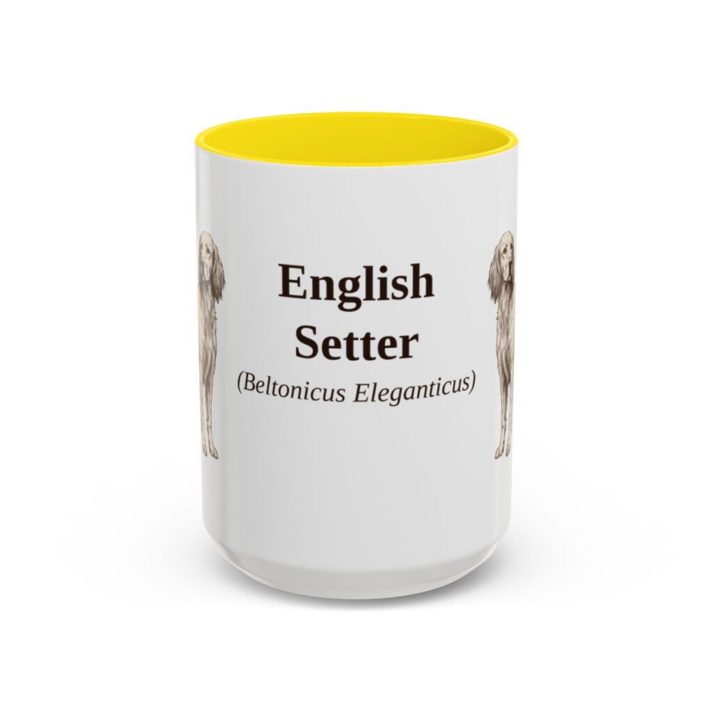 15oz English Setter Latin Mug, Yellow, front view