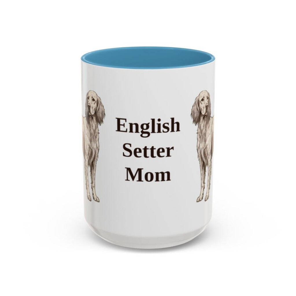 15oz English Setter Dog Mom Mug, Light Blue, front view