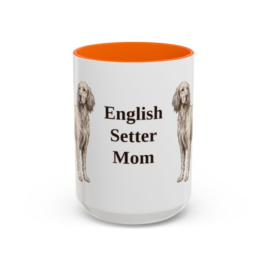 15oz English Setter Dog Mom Mug, Orange, front view
