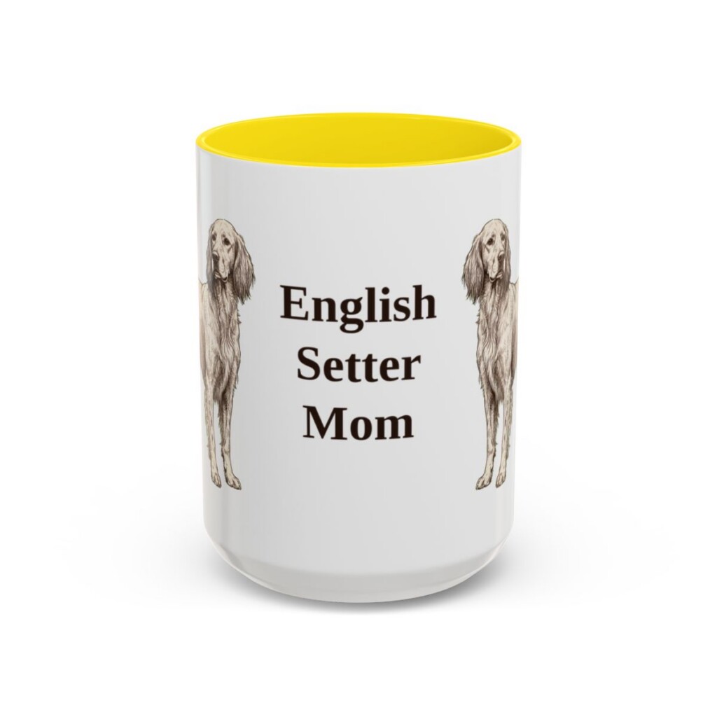 15oz English Setter Dog Mom Mug, Yellow, front view