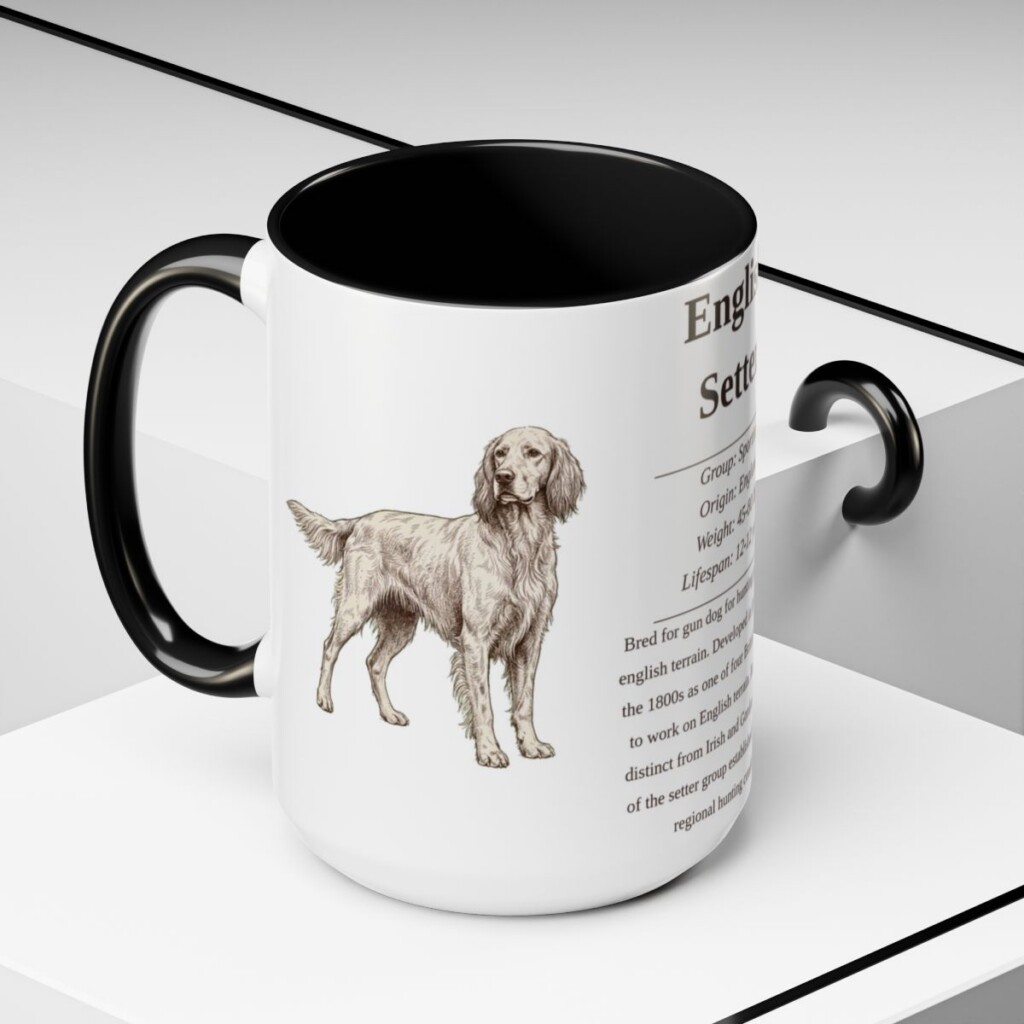 15oz English Setter Mug, Black, lifestyle photo