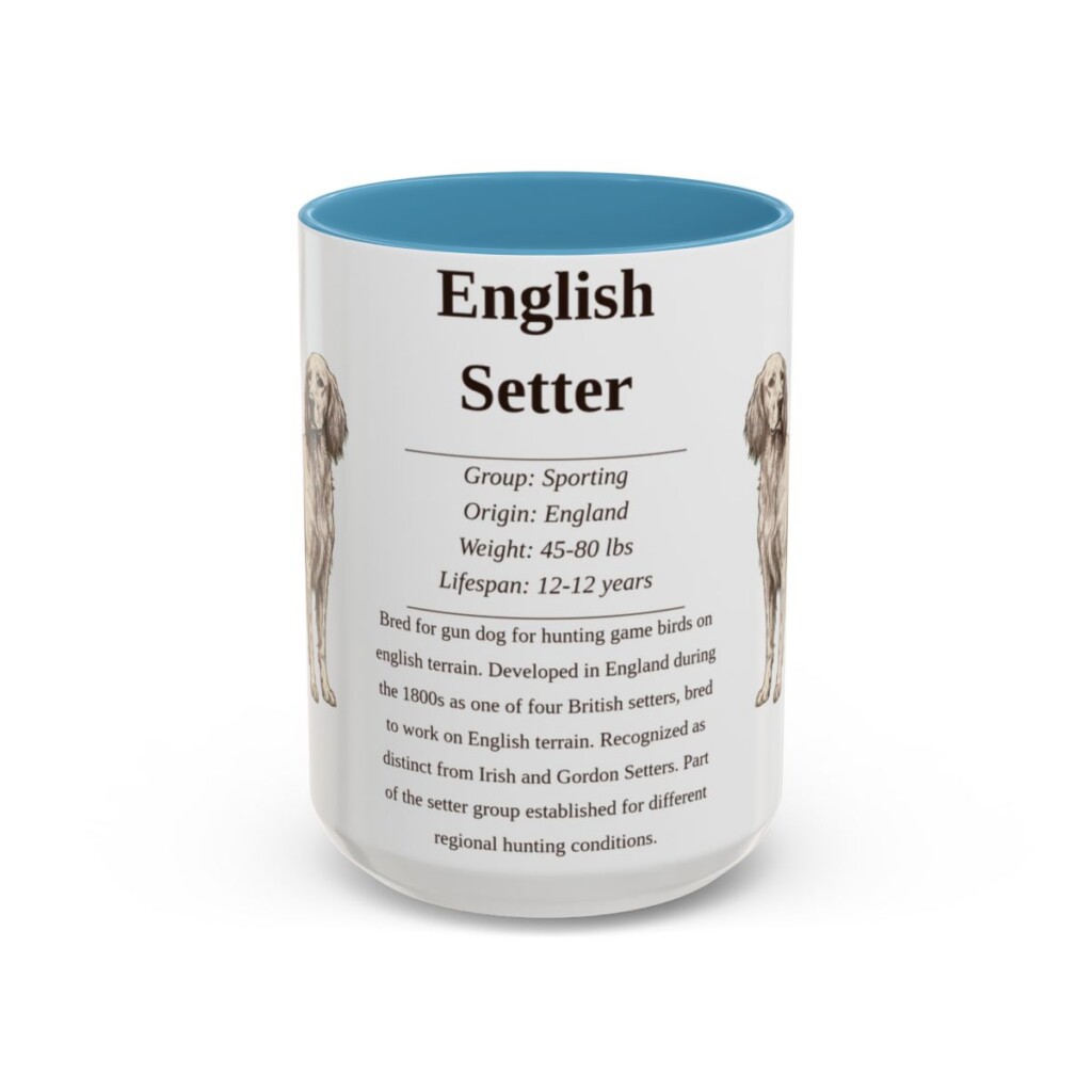 15oz English Setter Mug, Light Blue, front view