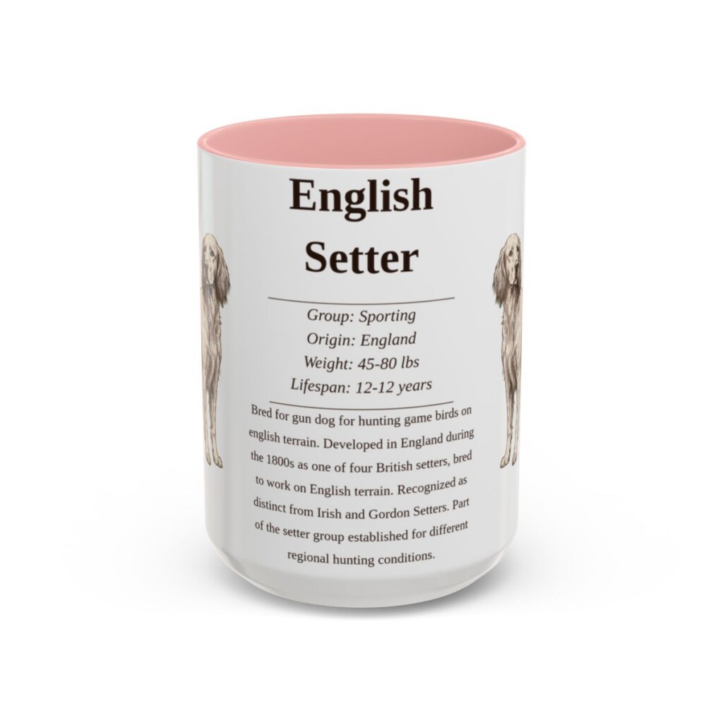 15oz English Setter Mug, Pink, front view