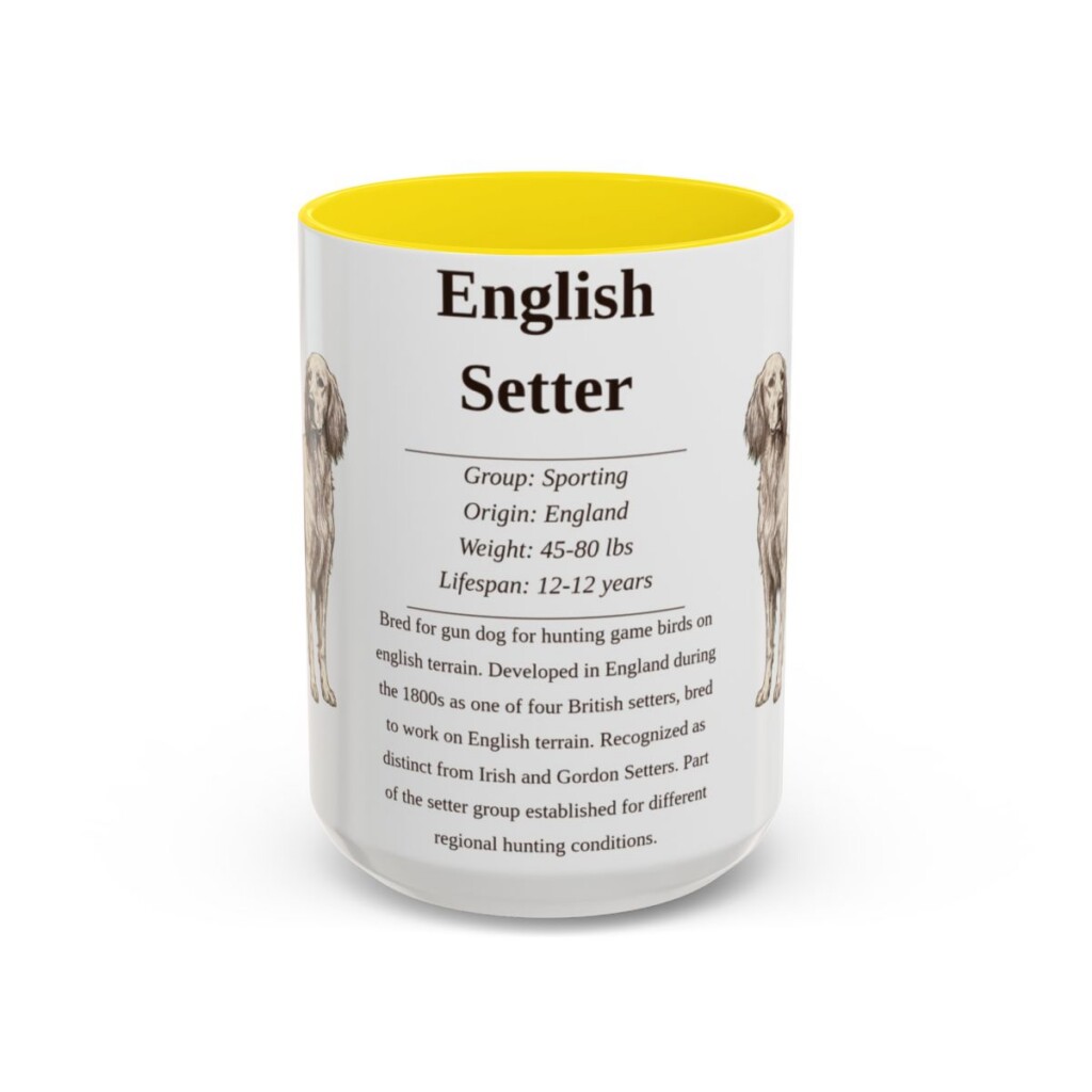 15oz English Setter Mug, Yellow, front view