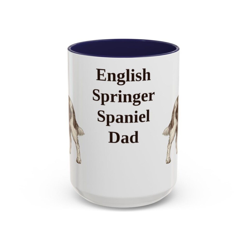 15oz English Springer Spaniel Dog Dad Mug, Navy, front view