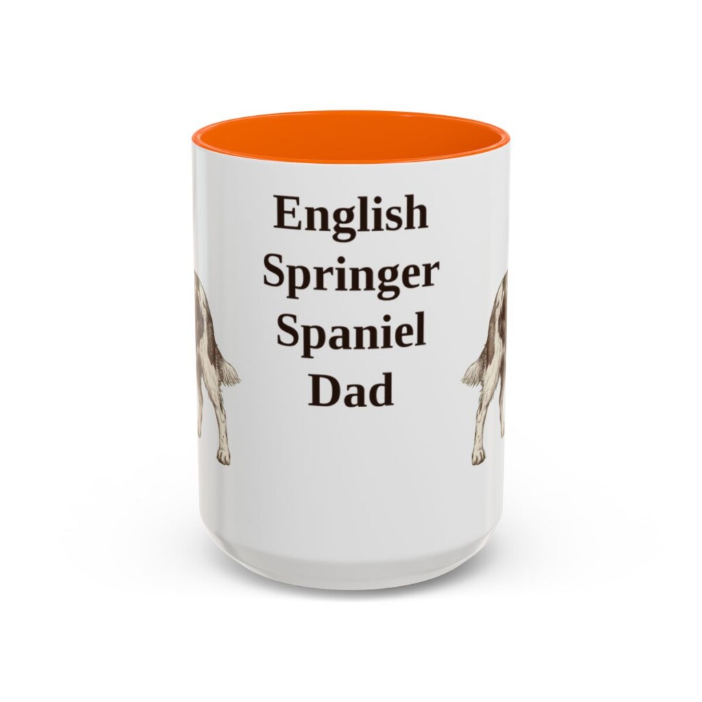 15oz English Springer Spaniel Dog Dad Mug, Orange, front view