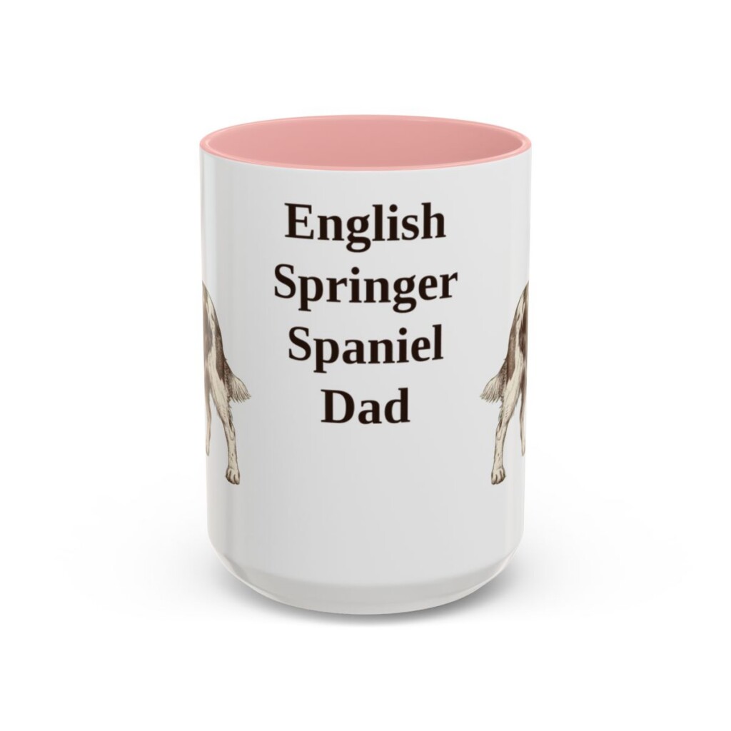 15oz English Springer Spaniel Dog Dad Mug, Pink, front view