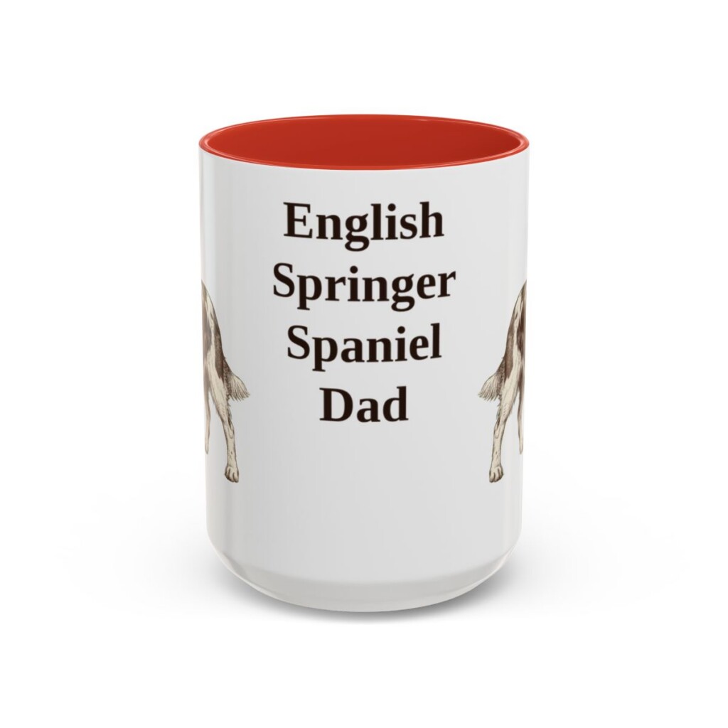 15oz English Springer Spaniel Dog Dad Mug, Red, front view
