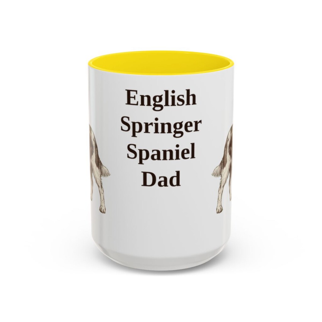 15oz English Springer Spaniel Dog Dad Mug, Yellow, front view