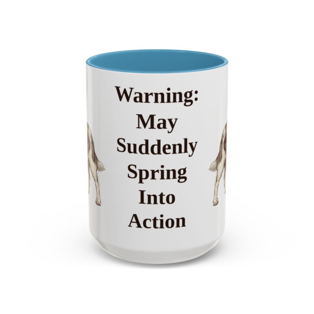 15oz-english-springer-spaniel-mug-humor-light-blue 15oz Funny English Springer Spaniel Mug, Light Blue, front view