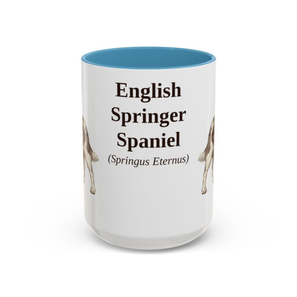 15oz English Springer Spaniel Latin Mug, Light Blue, front view