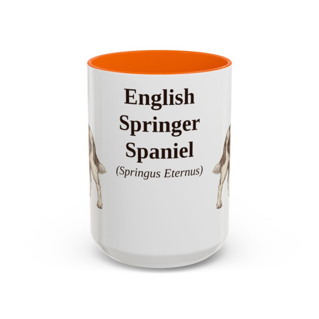 15oz English Springer Spaniel Latin Mug, Orange, front view
