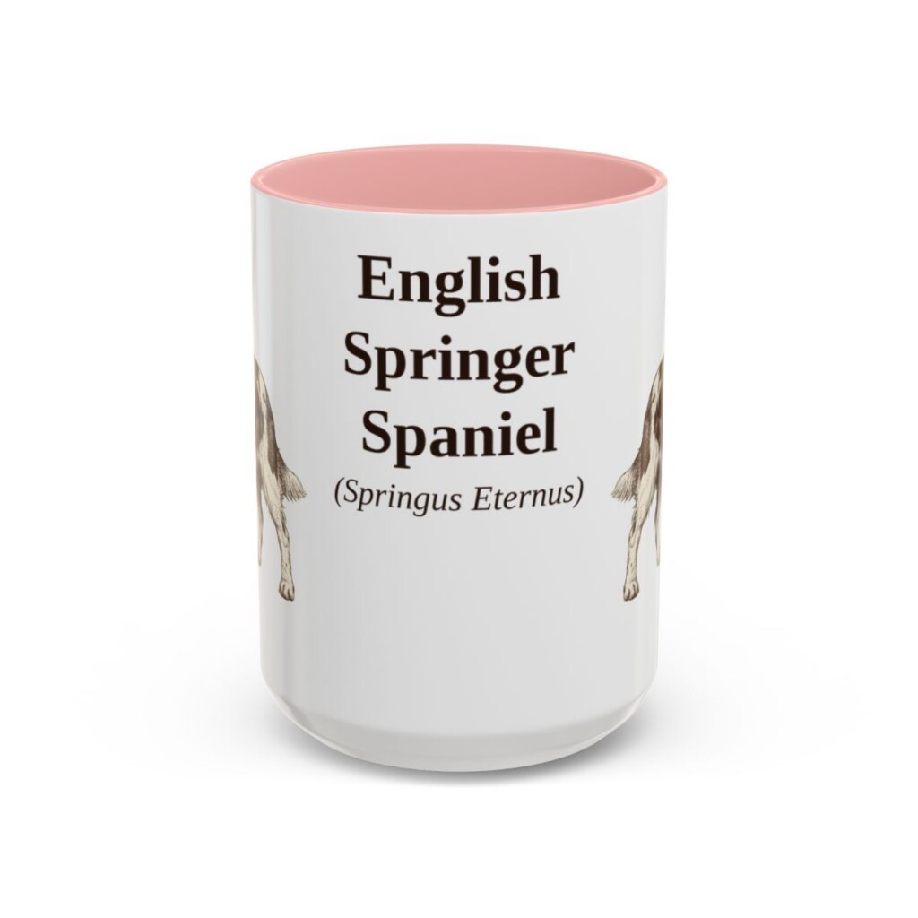 15oz English Springer Spaniel Latin Mug, Pink, front view