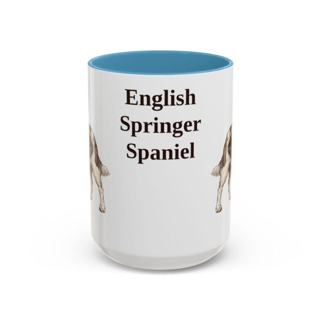 15oz English Springer Spaniel Mug, Light Blue, front view