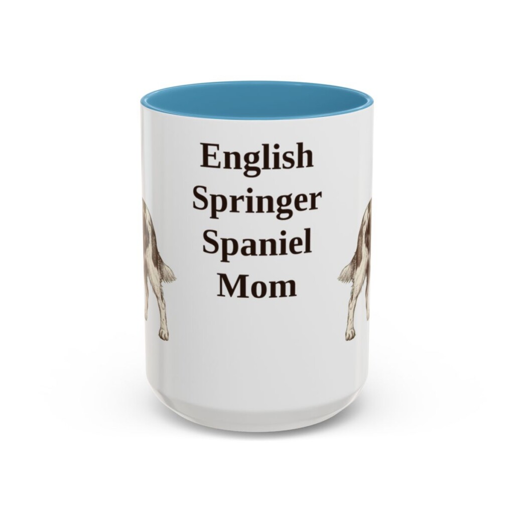 15oz English Springer Spaniel Dog Mom Mug, Light Blue, front view