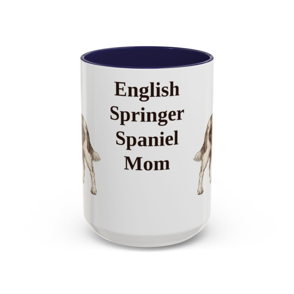 15oz English Springer Spaniel Dog Mom Mug, Navy, front view