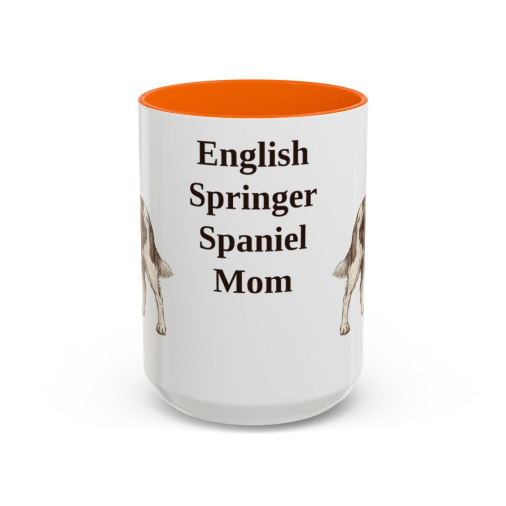 15oz English Springer Spaniel Dog Mom Mug, Orange, front view