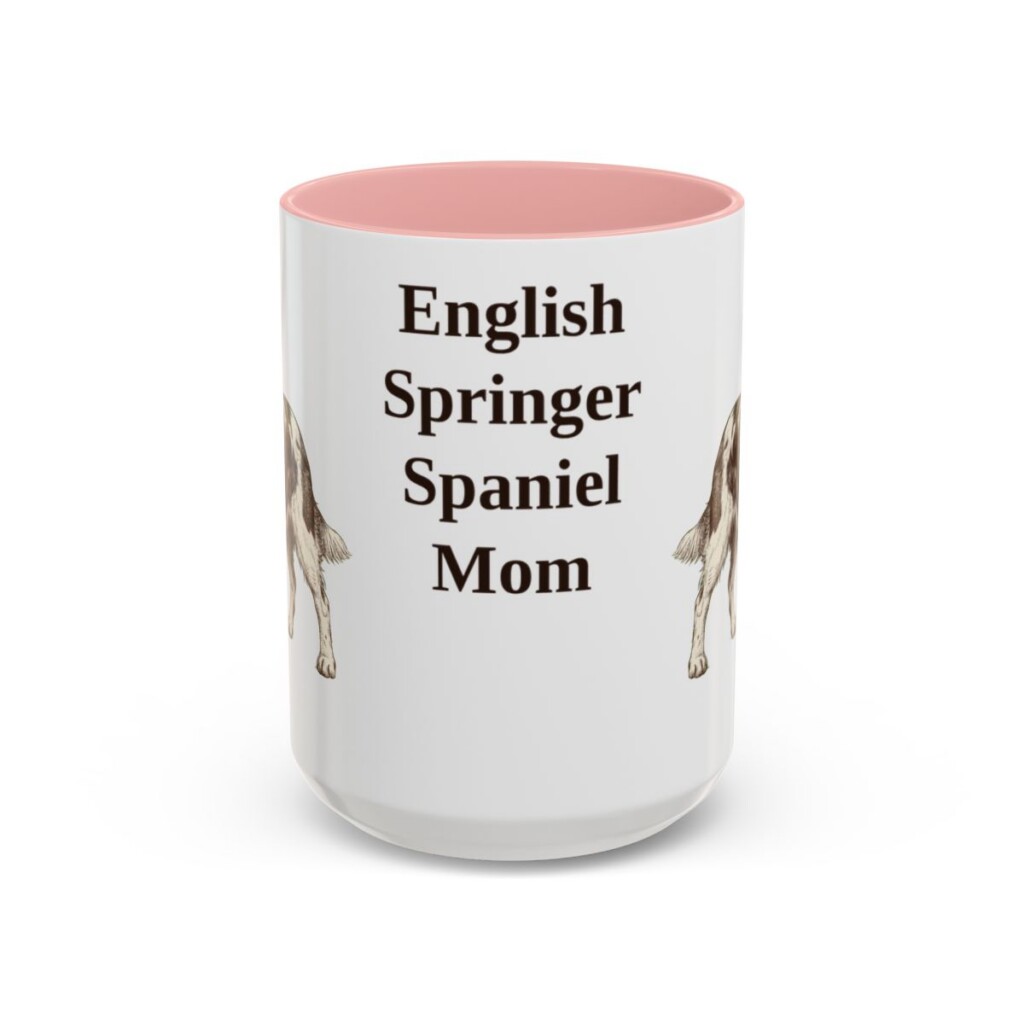 15oz English Springer Spaniel Dog Mom Mug, Pink, front view