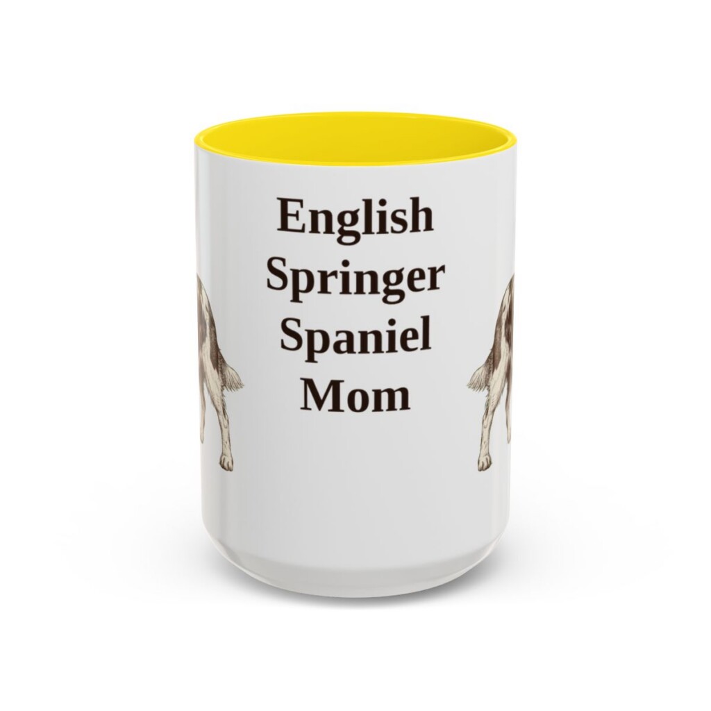 15oz English Springer Spaniel Dog Mom Mug, Yellow, front view