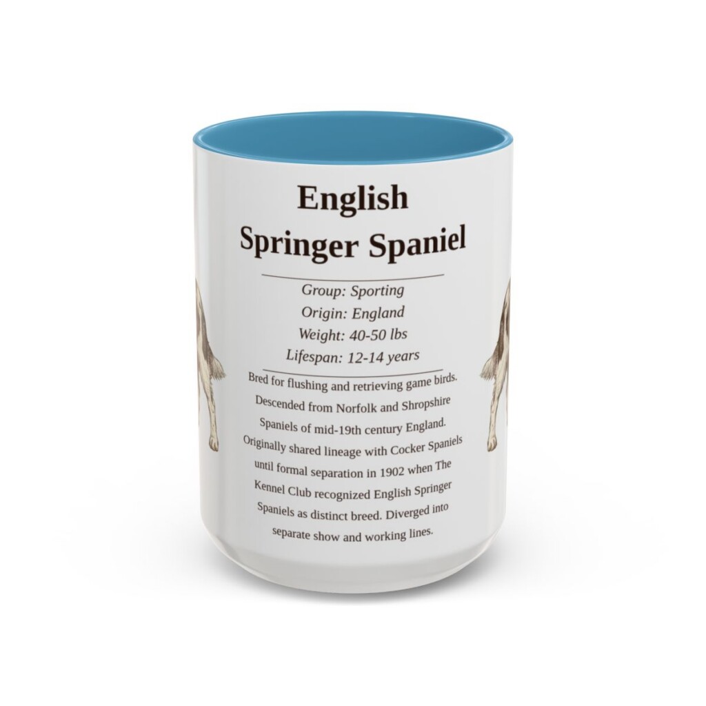 15oz English Springer Spaniel Mug, Light Blue, front view
