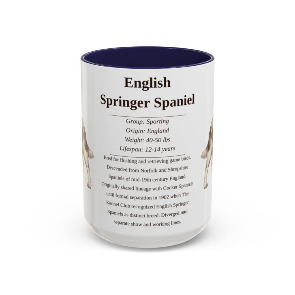 15oz English Springer Spaniel Mug, Navy, front view