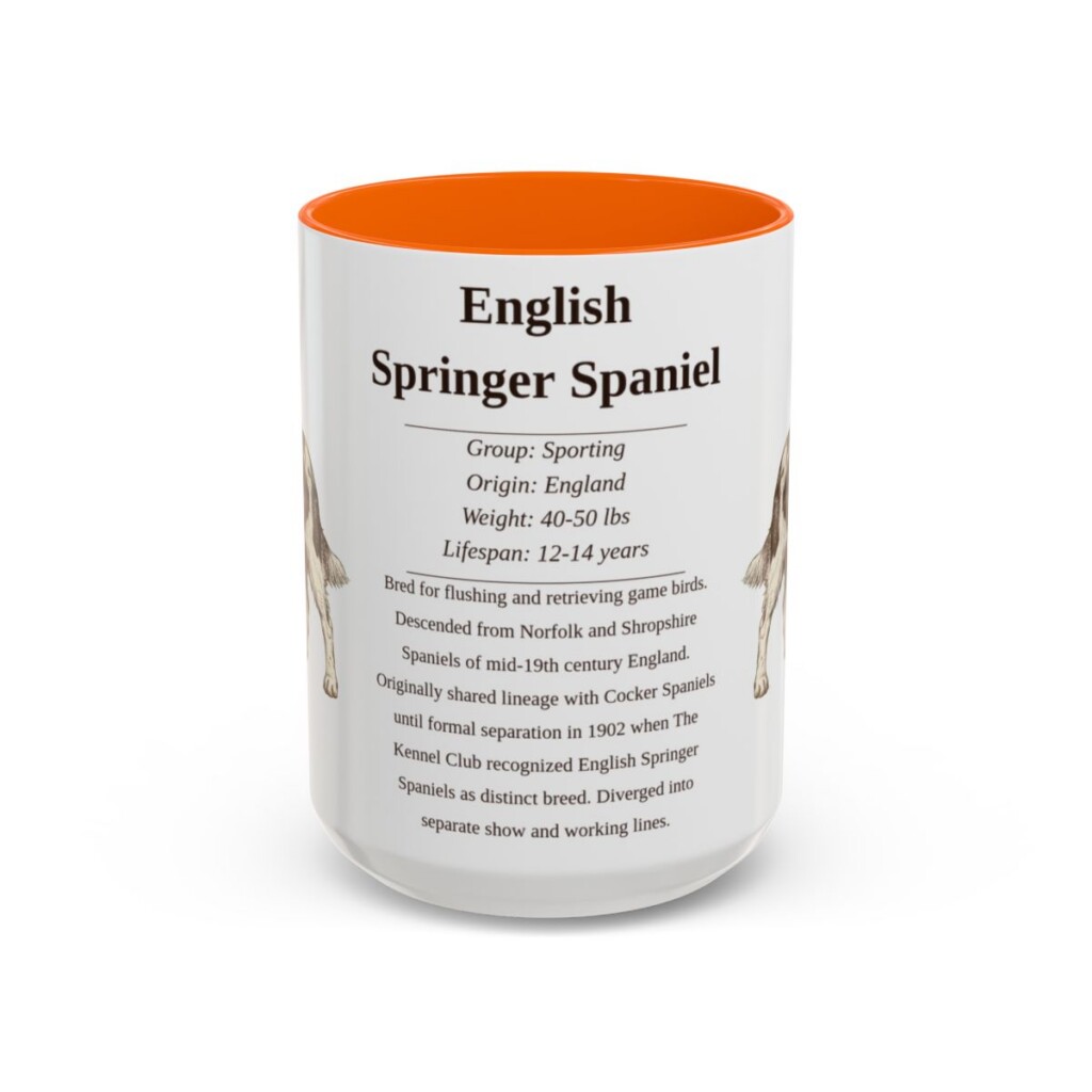 15oz English Springer Spaniel Mug, Orange, front view