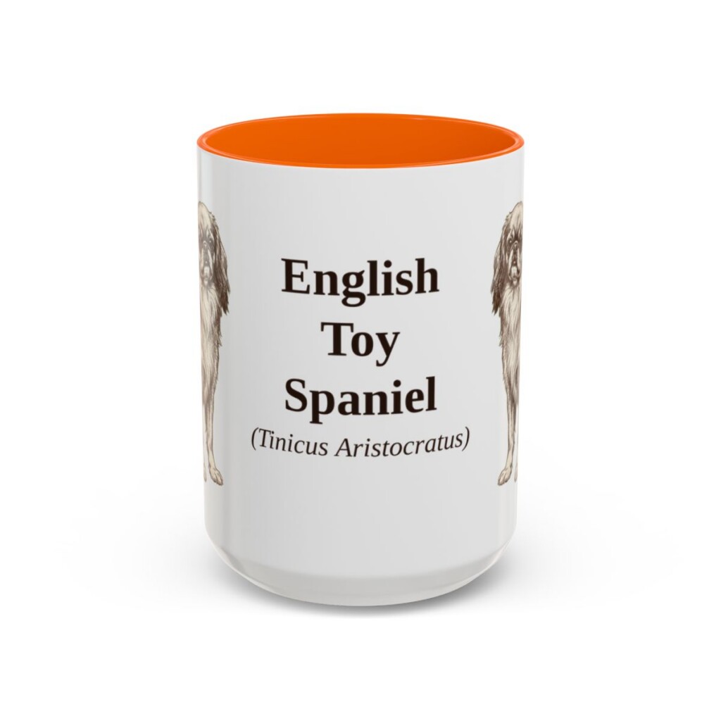 15oz English Toy Spaniel Latin Mug, Orange, front view