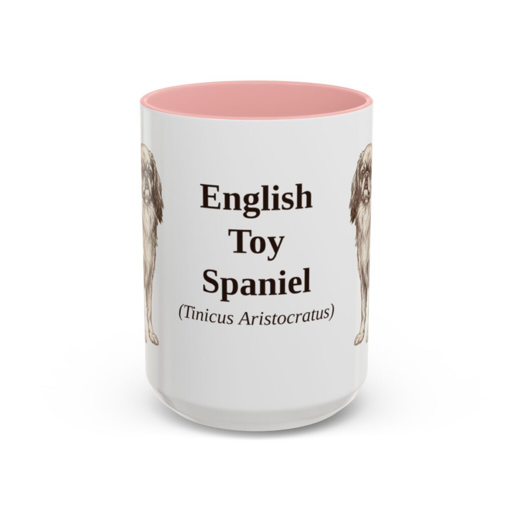 15oz English Toy Spaniel Latin Mug, Pink, front view