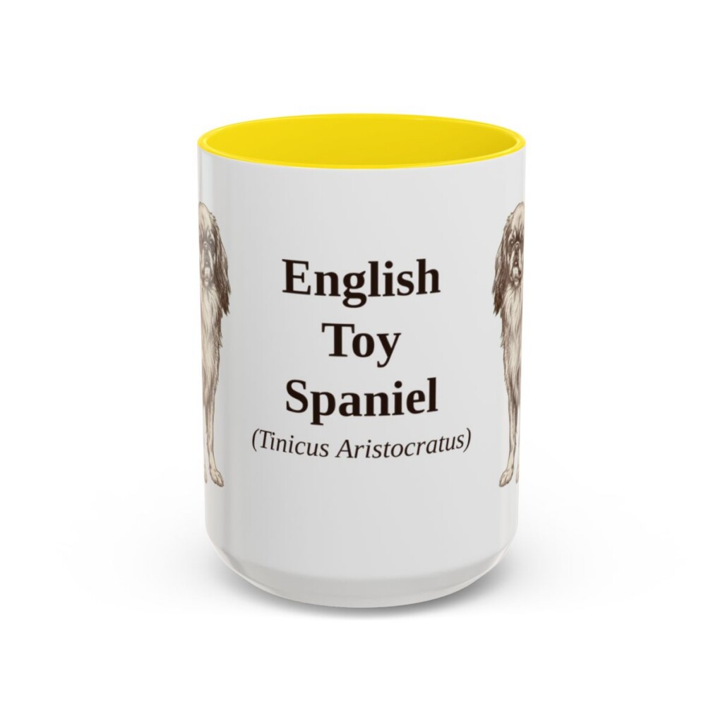 15oz English Toy Spaniel Latin Mug, Yellow, front view
