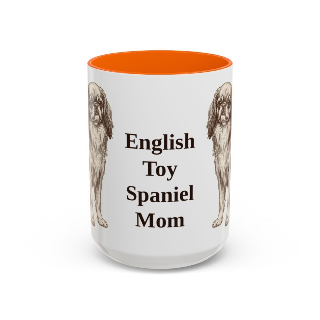 15oz English Toy Spaniel Dog Mom Mug, Orange, front view